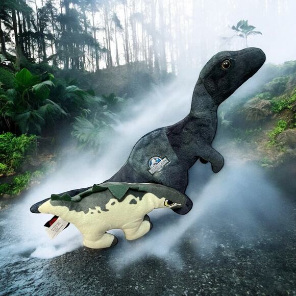 Jurassic World Plush Raptor Dinosaur Toy Nursery Decor Shower Gift 15” Lot of 2 - Picture 1 of 11